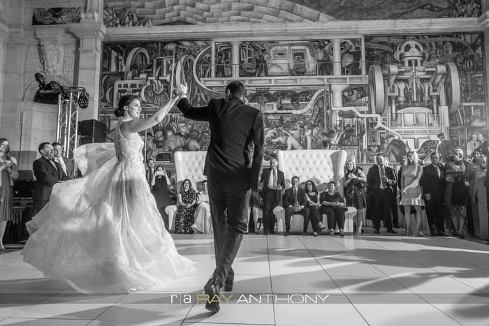 Bride and groom at Detroit Institute of Arts wedding