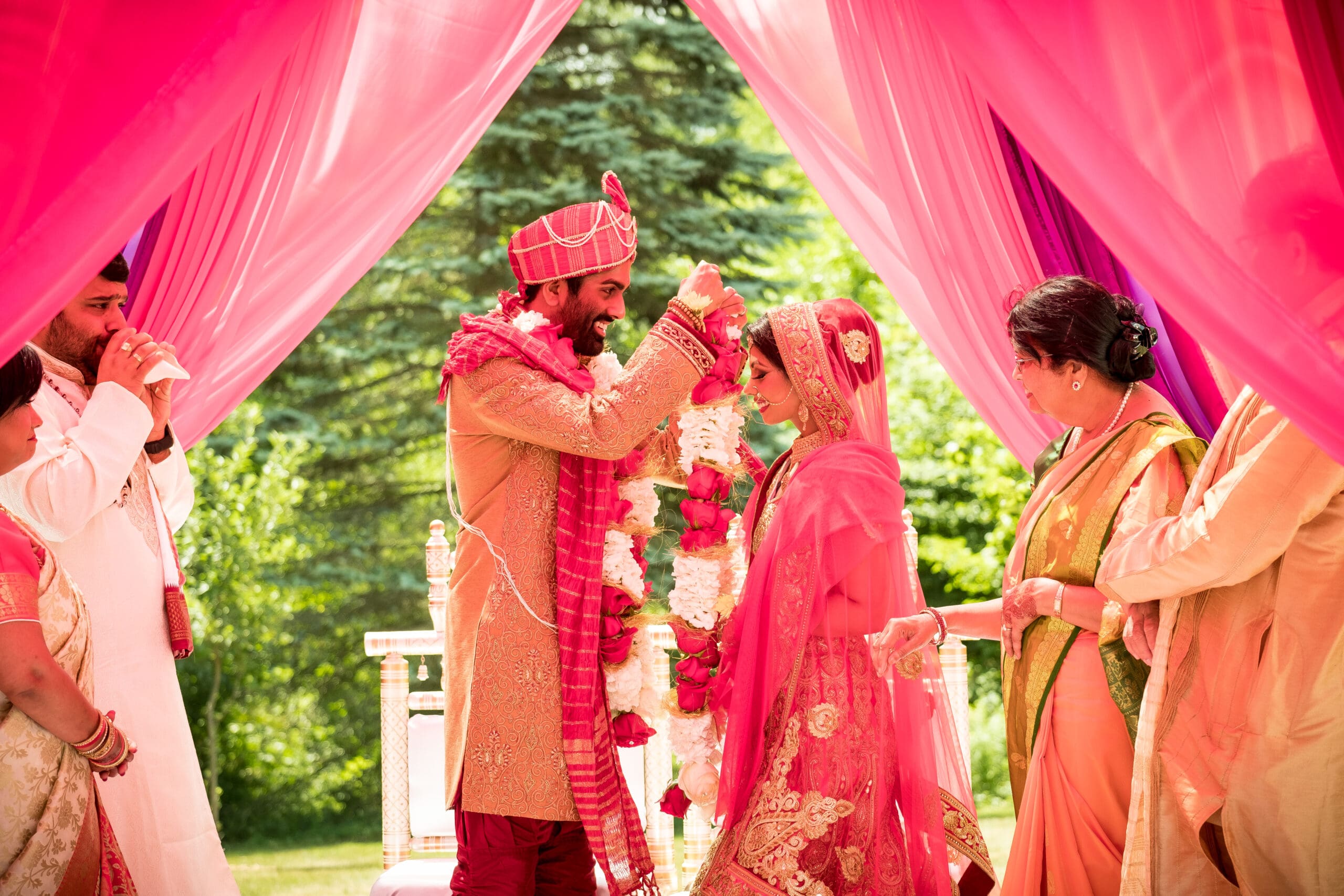 Bride smiling during speeches