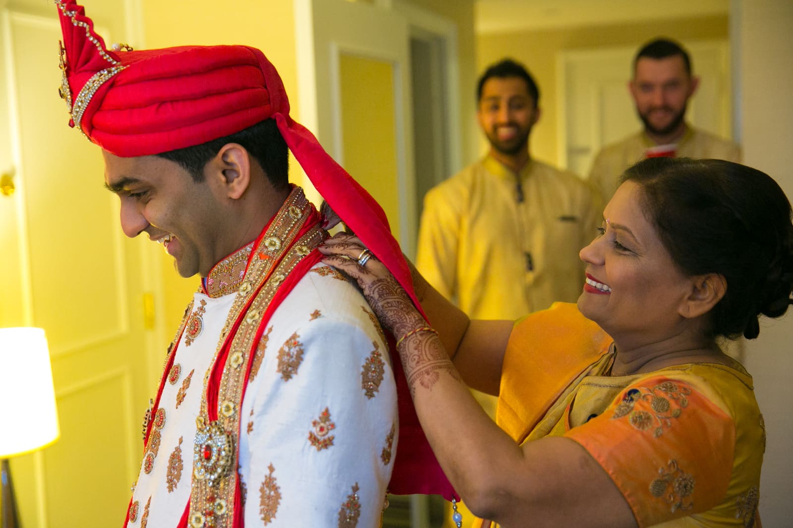 Wedding party celebrating together