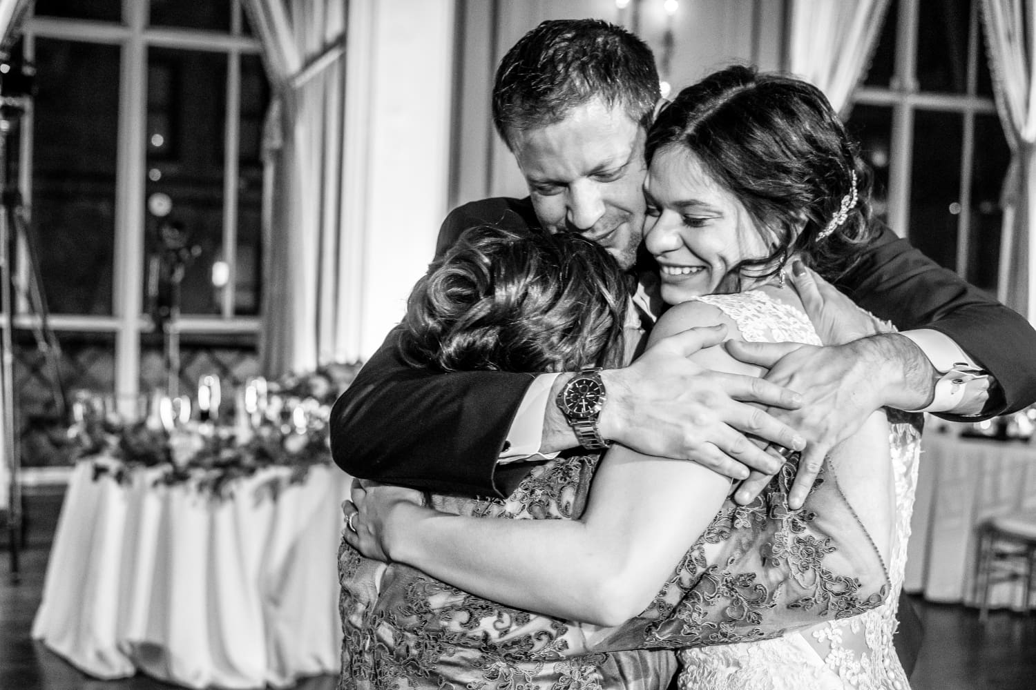 Documentary-style wedding photography in Michigan ballroom