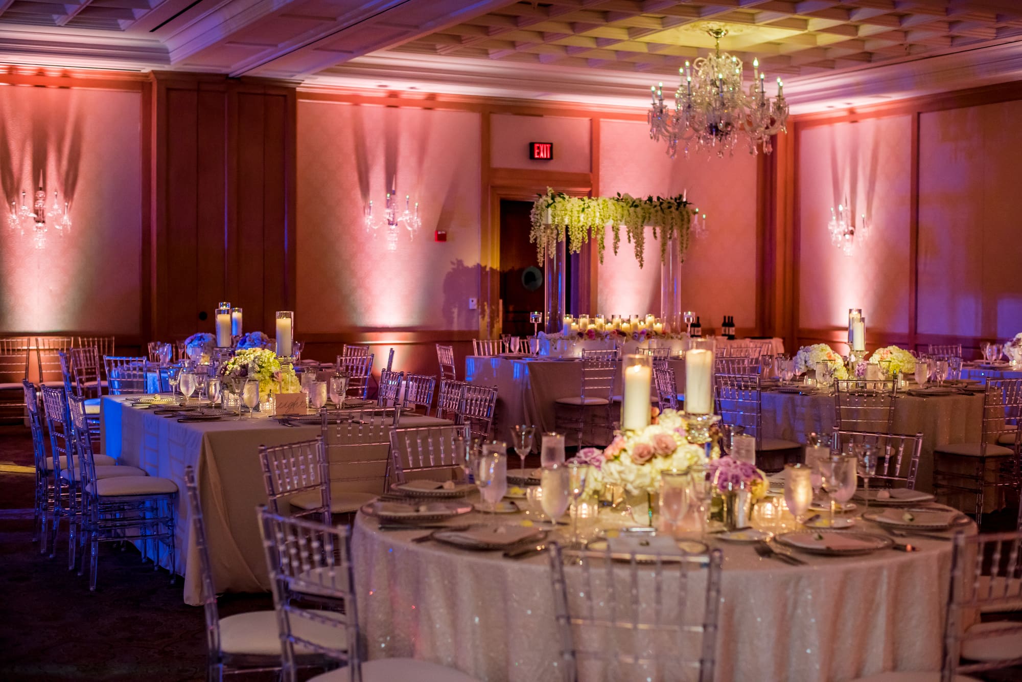 ownsend Hotel interior with candlelit reception tables