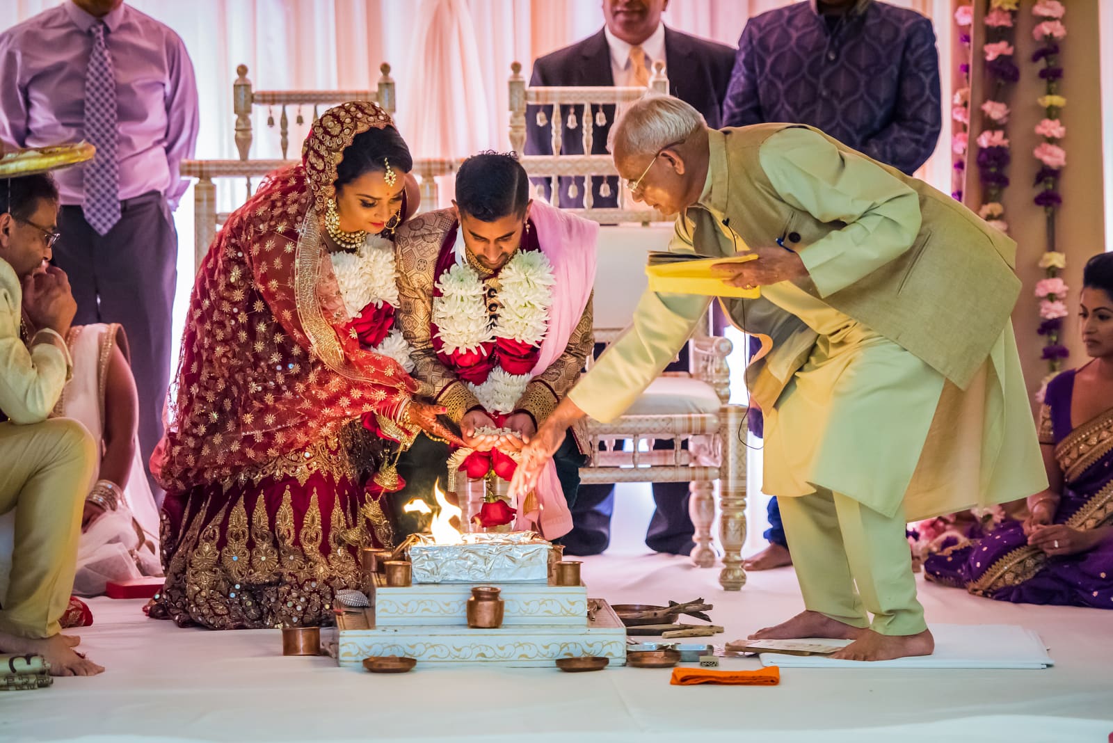 Bride and groom during Hindu wedding ceremony in Michigan