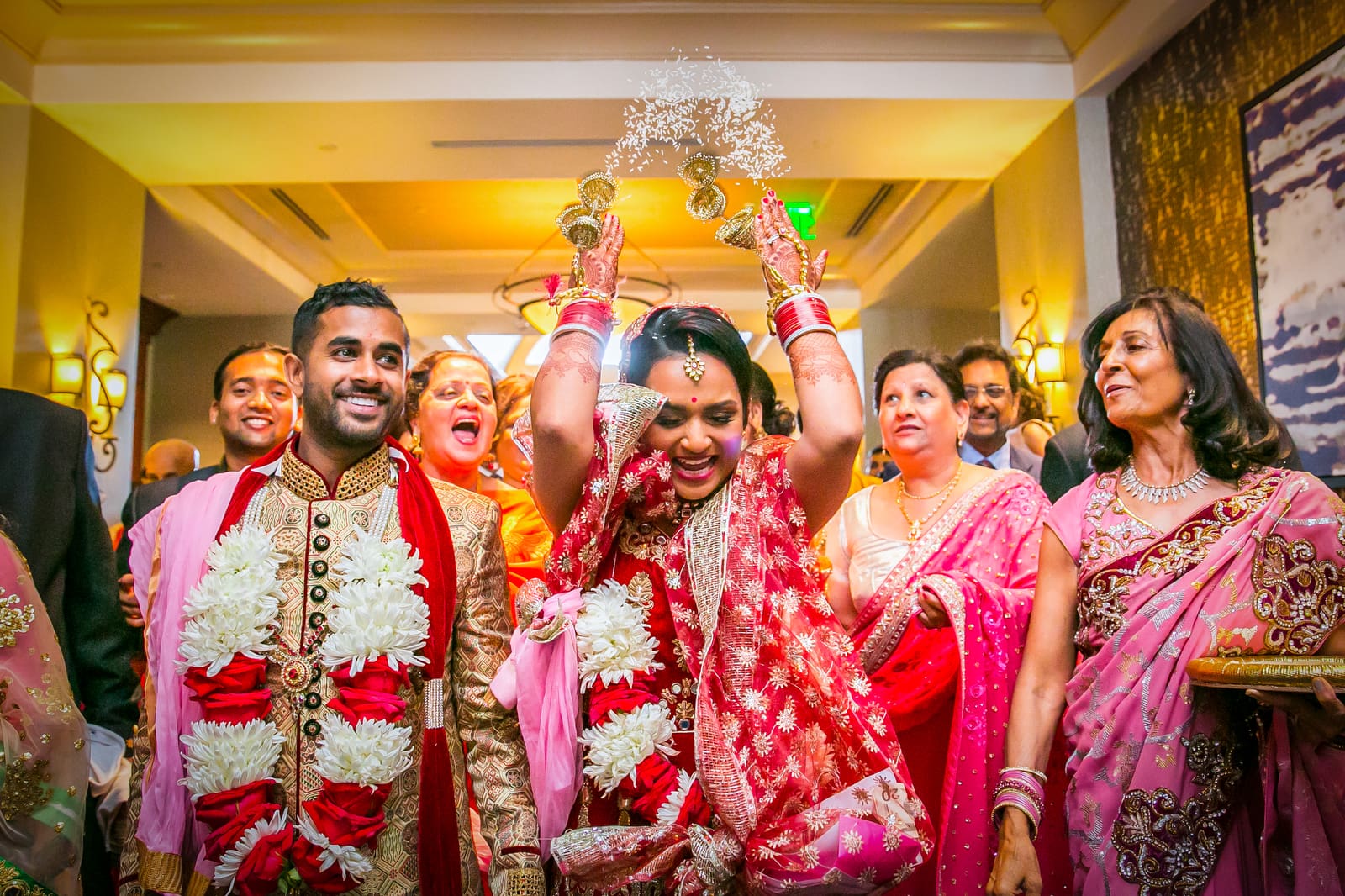 Guests celebrating at an Indian wedding reception in Michigan
