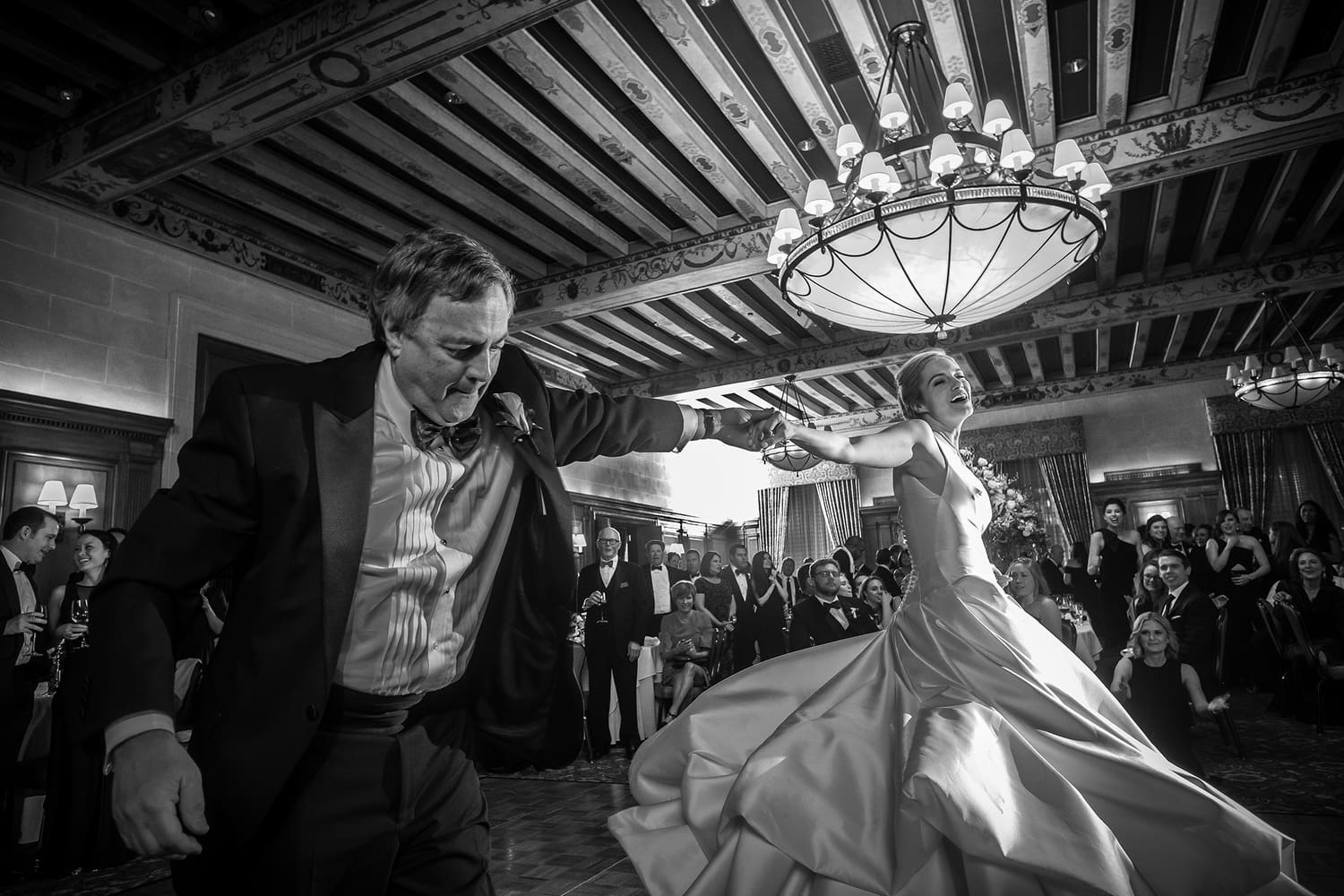 Bride comfortable in front camera while walking down the aisle