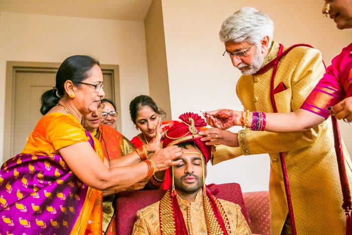 Groom arriving during Michigan Indian wedding procession