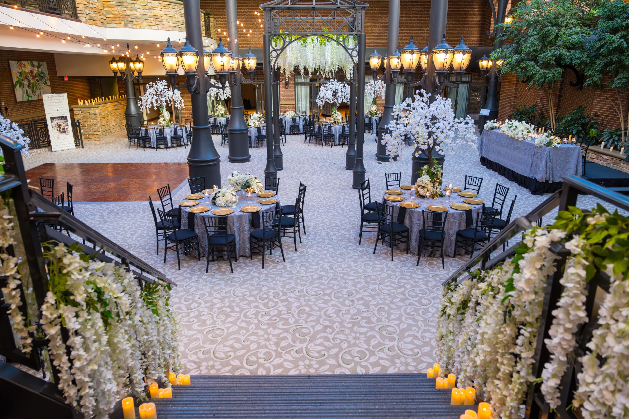 Atrium interior at Saint Johns Resort during wedding reception setup