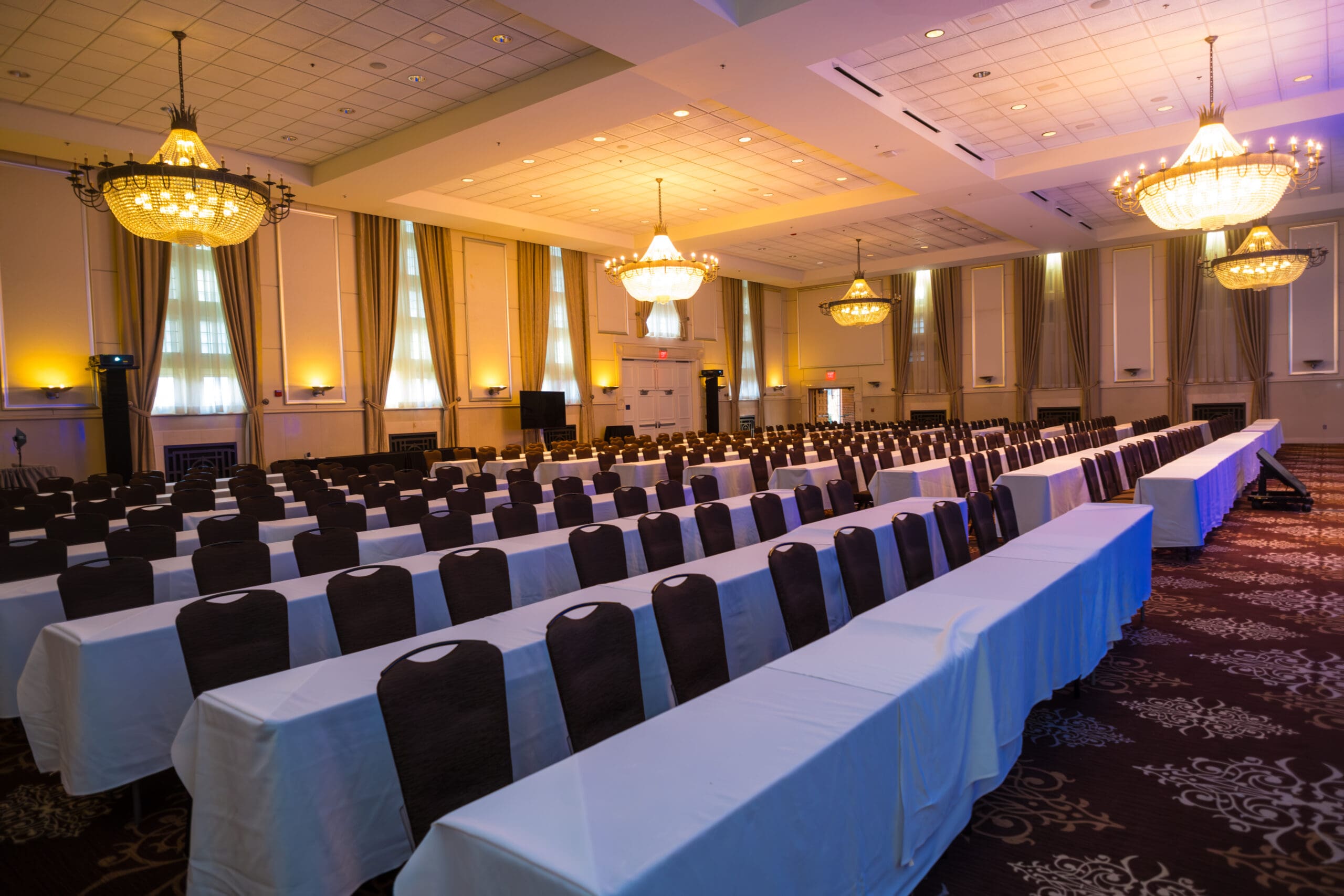 Elegant table design inside the Grand Ballroom wedding space