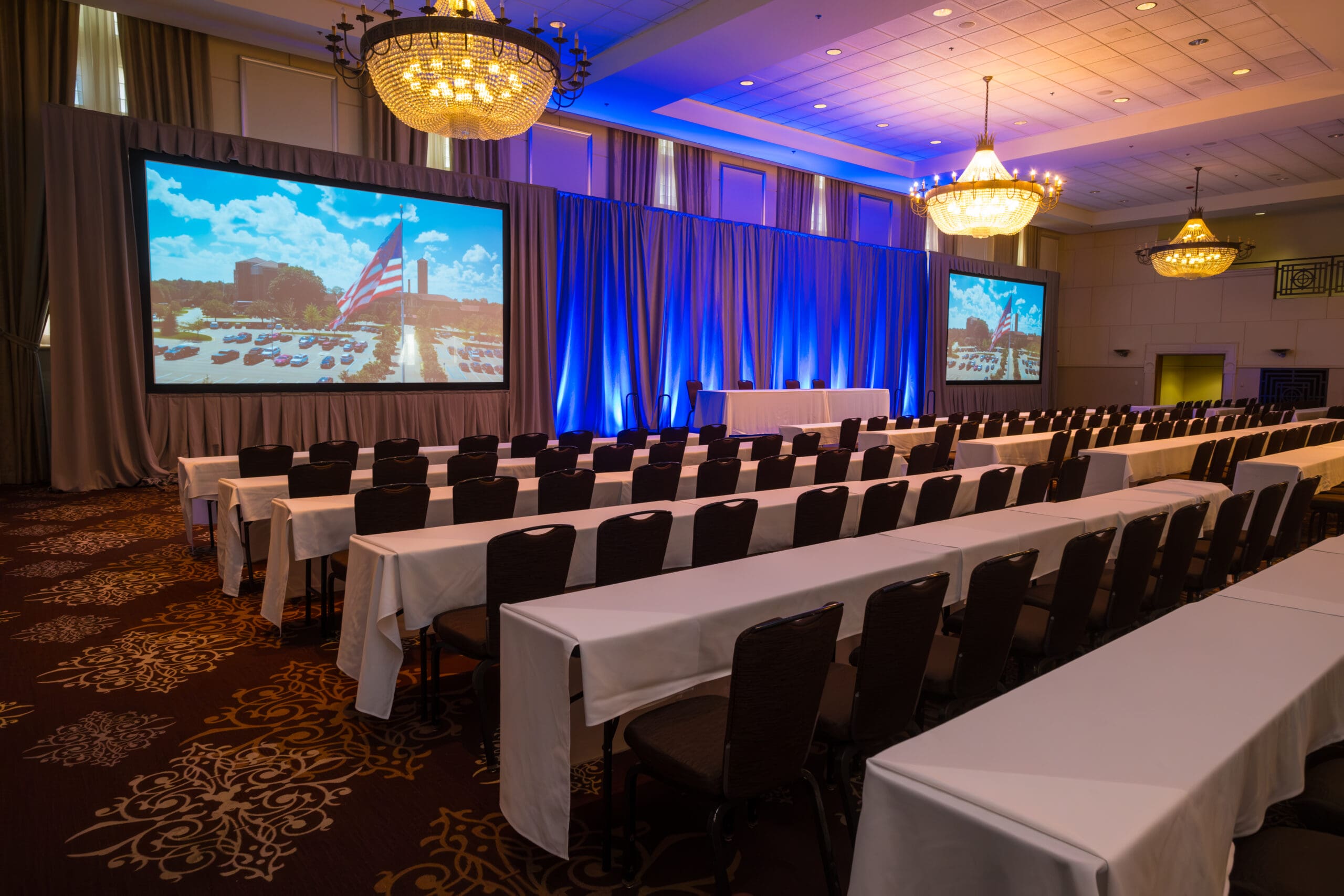 Ambient reception lighting inside the Grand Ballroom at Saint John’s Resort