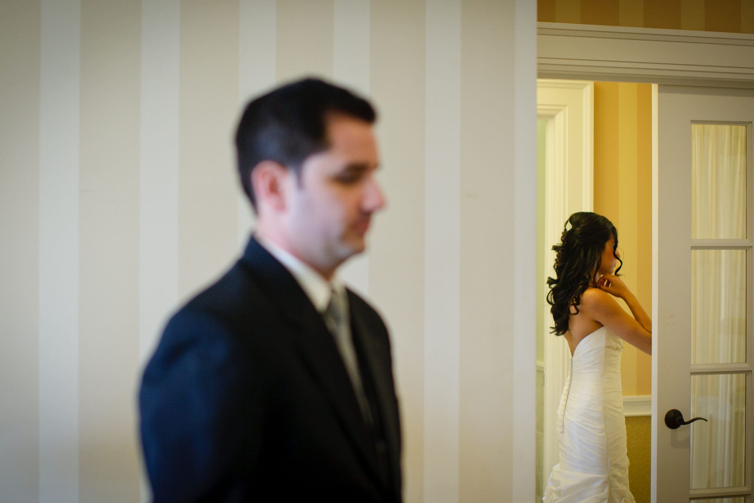 couple meeting privately during their wedding day first look