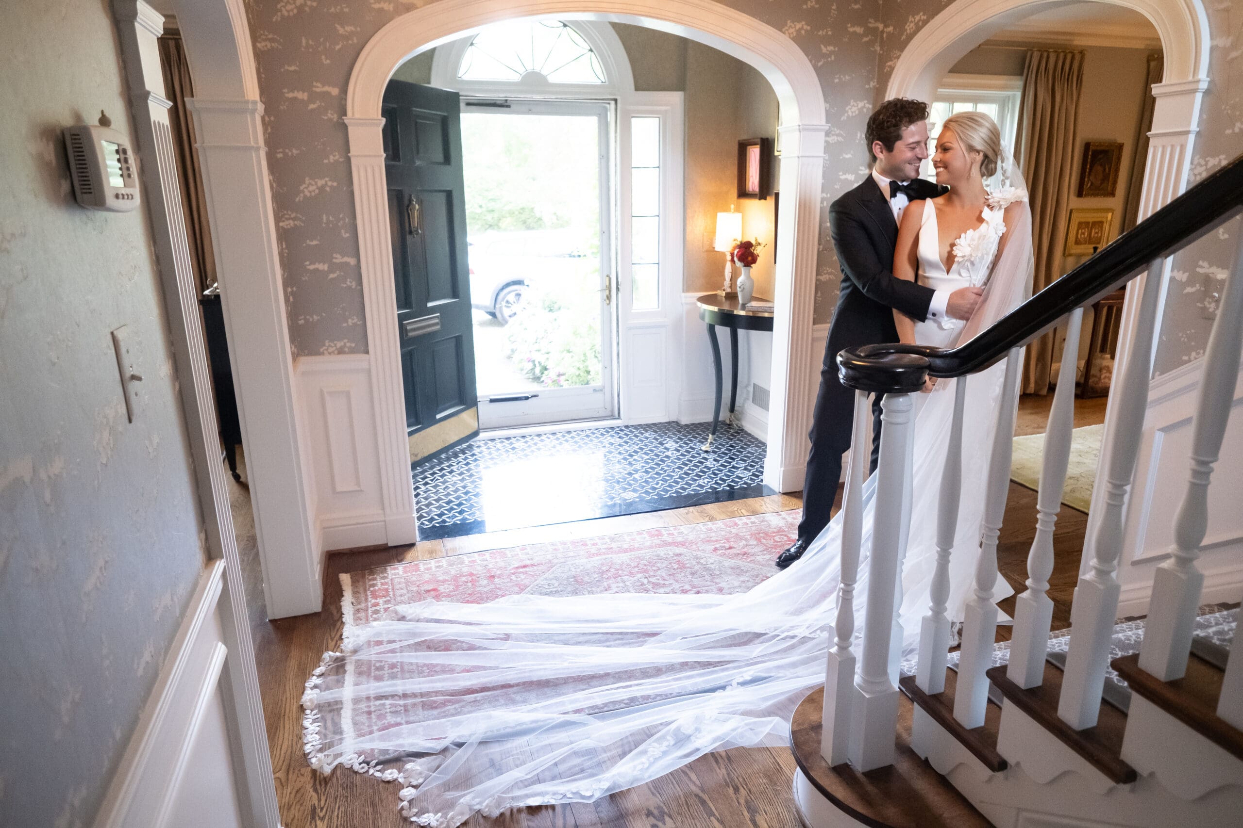 bride and groom sharing a quiet embrace before ceremony