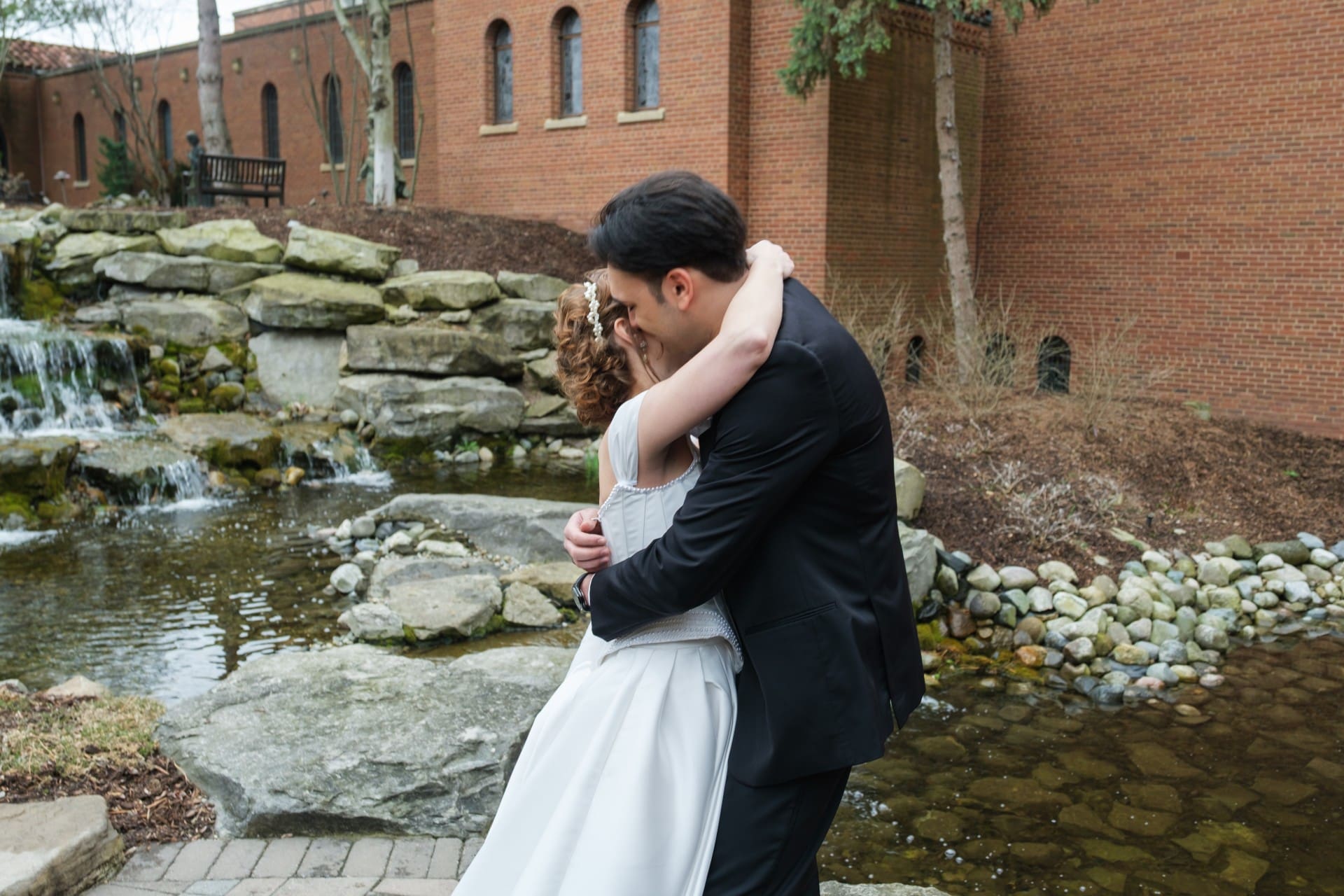 Bride and groom enjoying a private moment outdoors