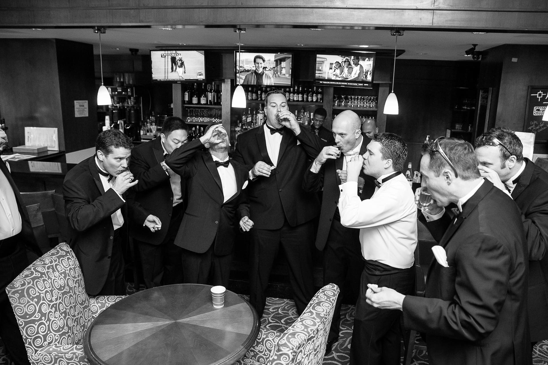 Wedding guests gathering and celebrating together during the reception