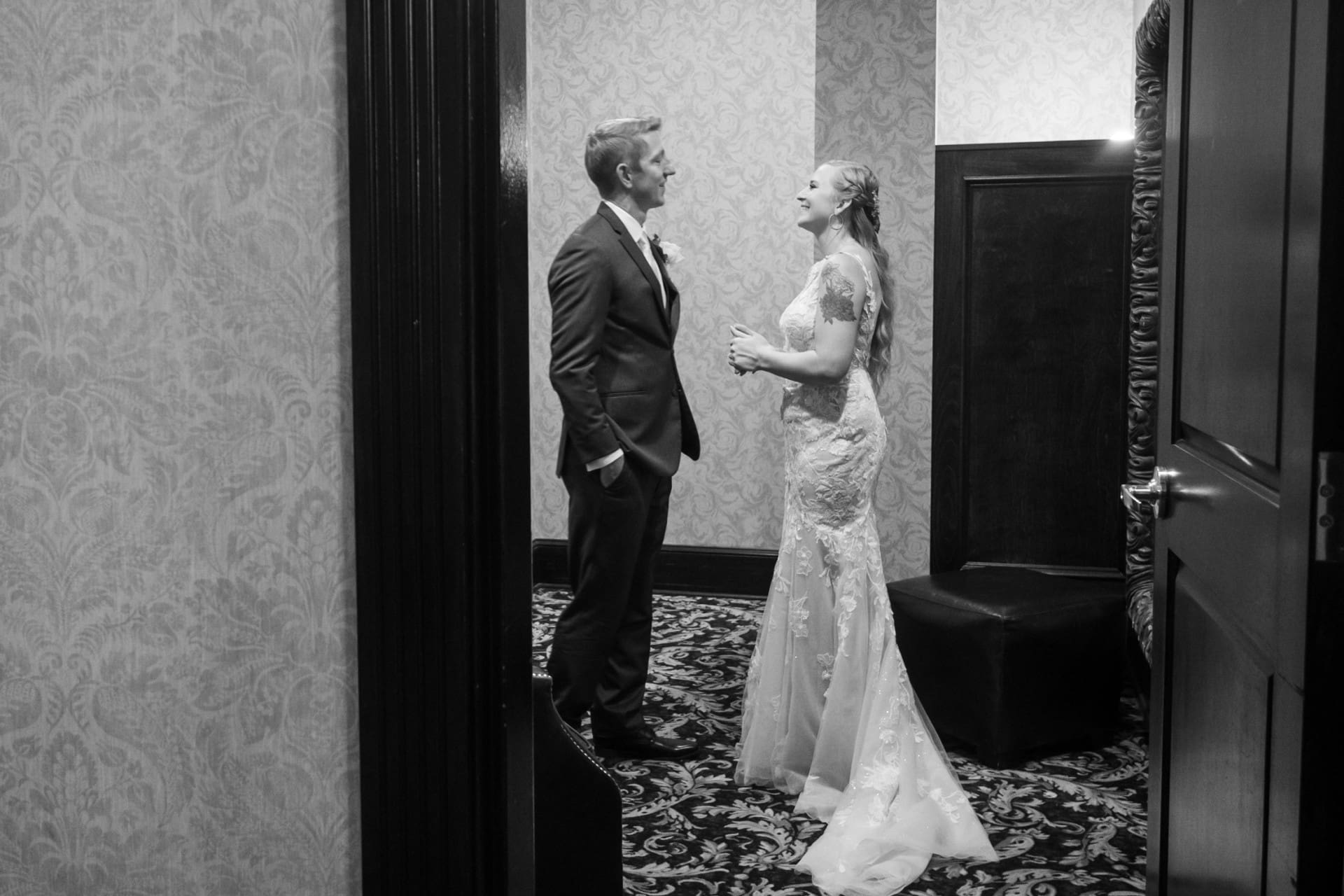 Detroit wedding photographer capturing a quiet moment between bride and groom