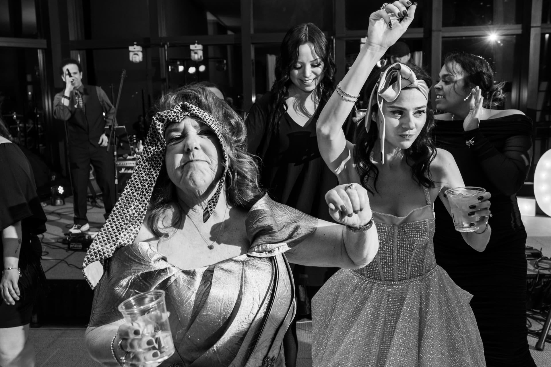 Guests celebrating together during a lively wedding reception